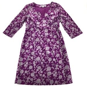 Boden Purple/Gray Floral Corduroy 3/4 Sleeve Kaftan Dress Size 6